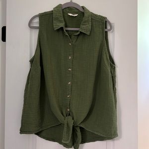 Olive Green Gauzy Cotton Sleeveless Shirt Size 1x